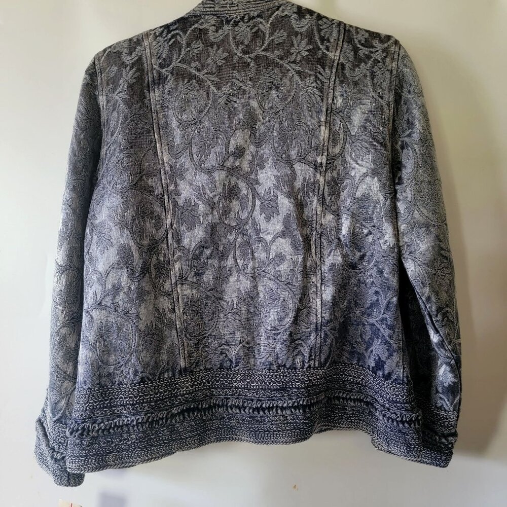 Choices Blue Embroidered Open Front Jacket - Womens Size S - Cotton Blend - Eleg - Picture 3 of 13